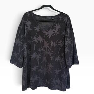 Apt. 9 Cover Up Womens XXL Black Palm Tree Mesh Sheer 3/4 Sleeve Beach Swim